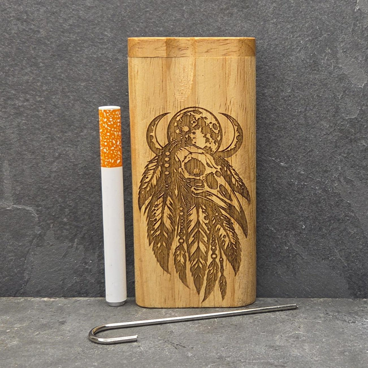 Wood Dugout Stash Box with Pick and One Hitter - Gothic Celestial