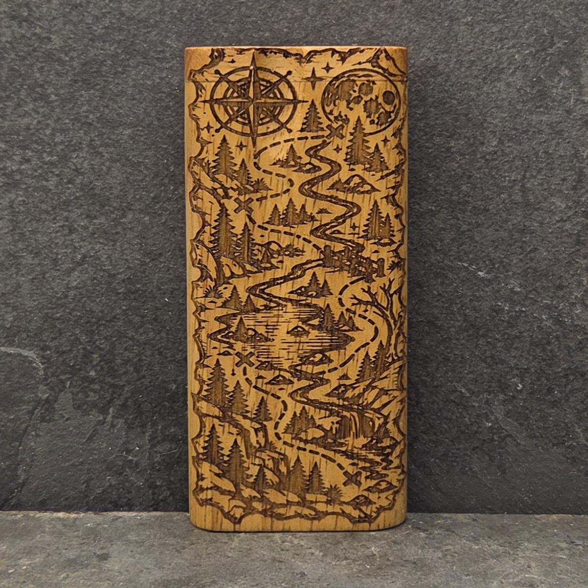 Wood Dugout Stash Box with Pick and One Hitter - Compass Trails