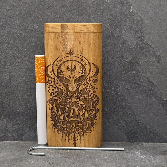 Wood Dugout Stash Box with Pick and One Hitter - Alien Moon