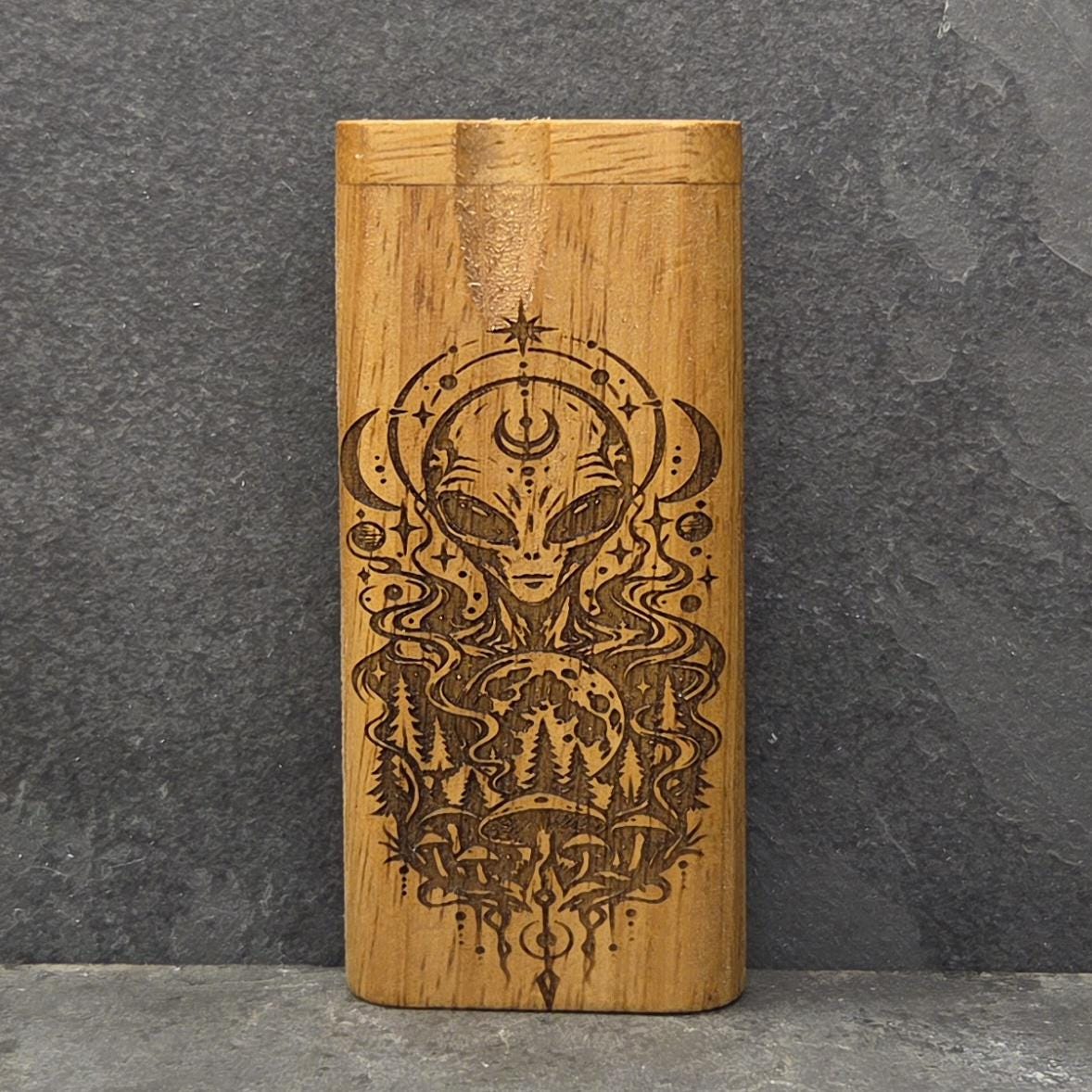 Wood Dugout Stash Box with Pick and One Hitter - Alien Moon