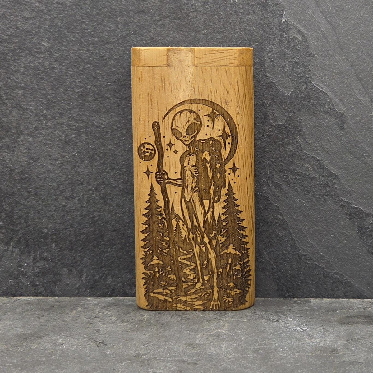 Wood Dugout Stash Box with Pick and One Hitter - Hiking Alien